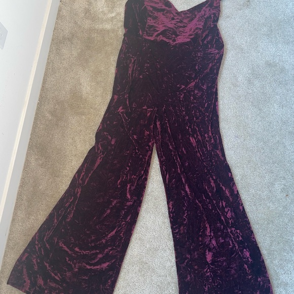 Fashion Nova Pants - Fashion Nova Burgundy Velvet Jumpsuit